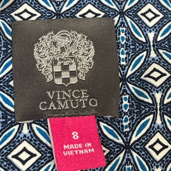VINCE CAMUTO Casual Stretch Blue Geometric Long Sleeve Dress Women's Size 8 - Picture 15 of 16